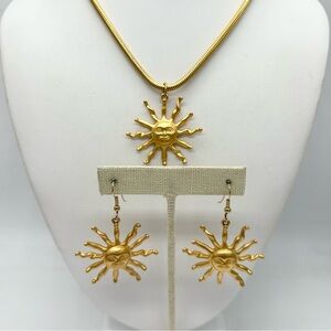 Anne Klein Vintage Gold Sun Necklace and Earrings Set